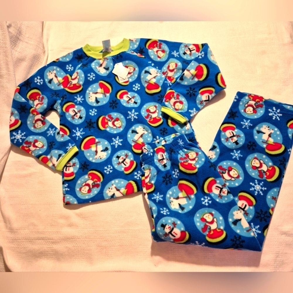 Children's Place boy size medium or 7/8 blue fleece pajamas with snowmen New
